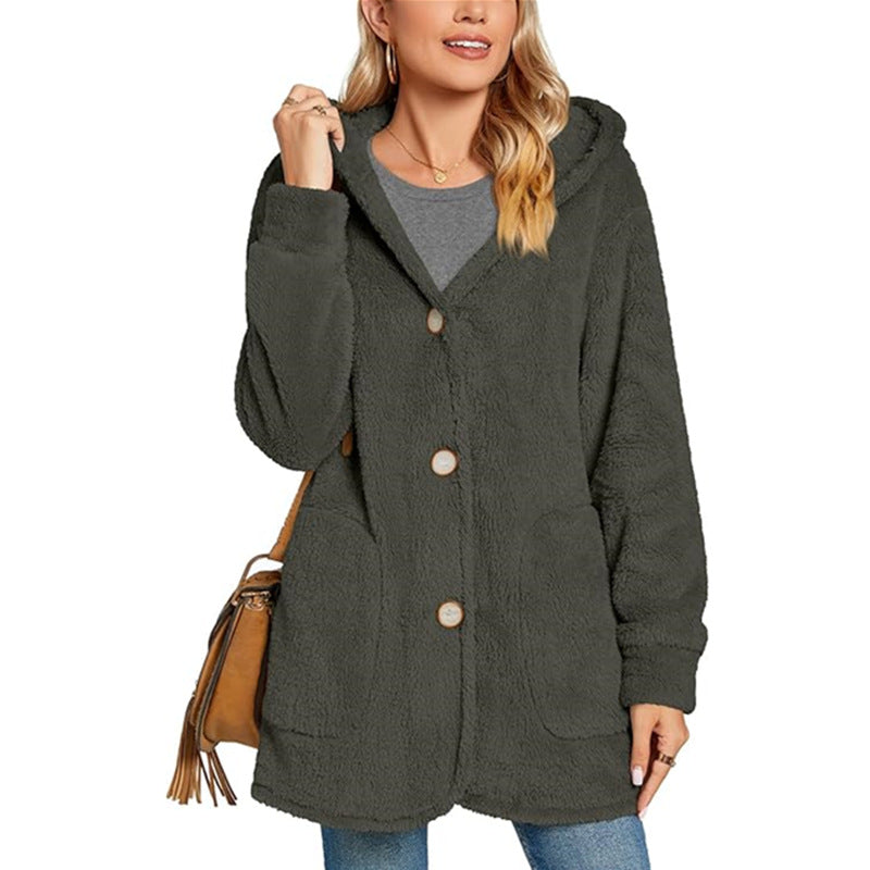 Damen Kuschelige Fleecejacke mit Kapuze und Taschen EB