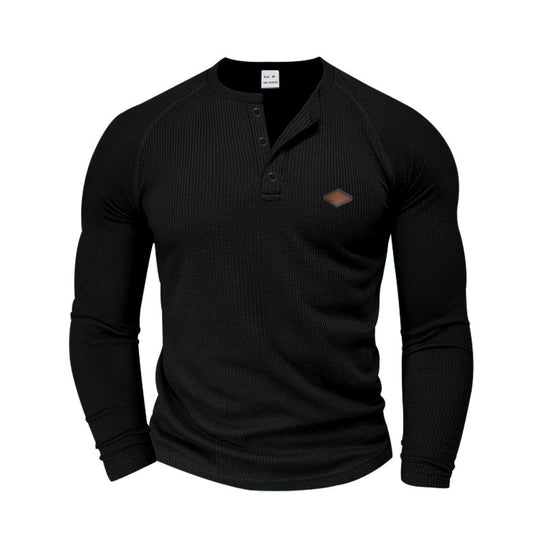 Herren Langarm-Henley-Shirt mit strukturiertem Gewebe und Knopfleiste EB