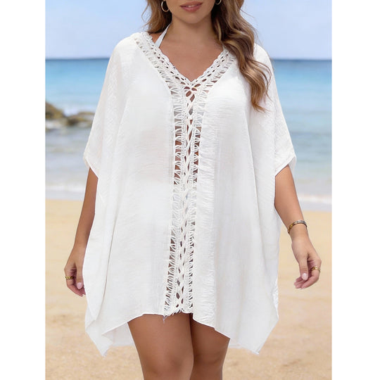 Damen luftiger Strandüberwurf mit Lochstickerei und elegantem Design EB