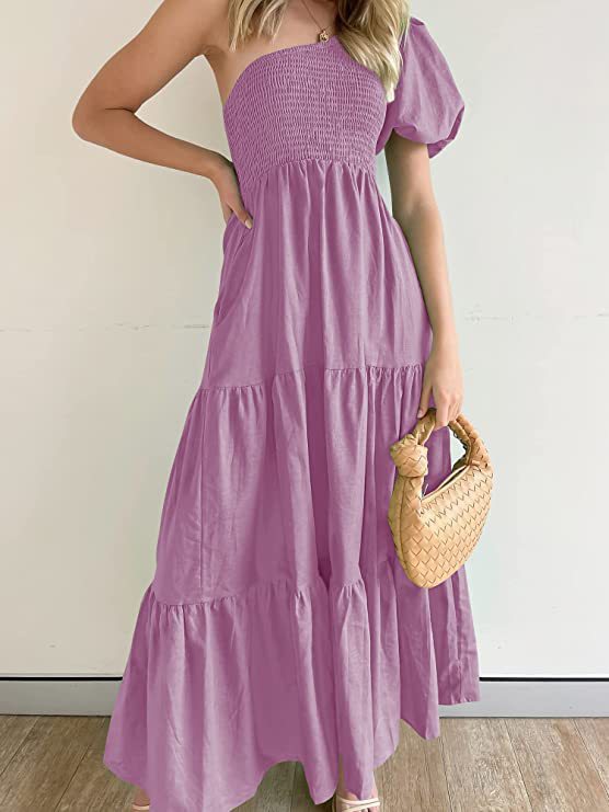 Damen Maxikleid mit asymmetrischem Träger und fließendem Schnitt EB