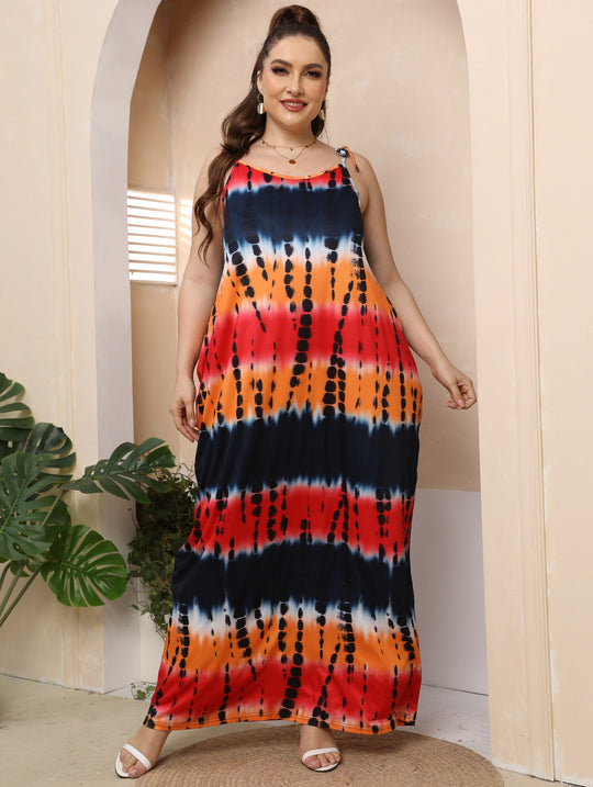 Damen luftiges Maxikleid mit buntem Batikmuster EB