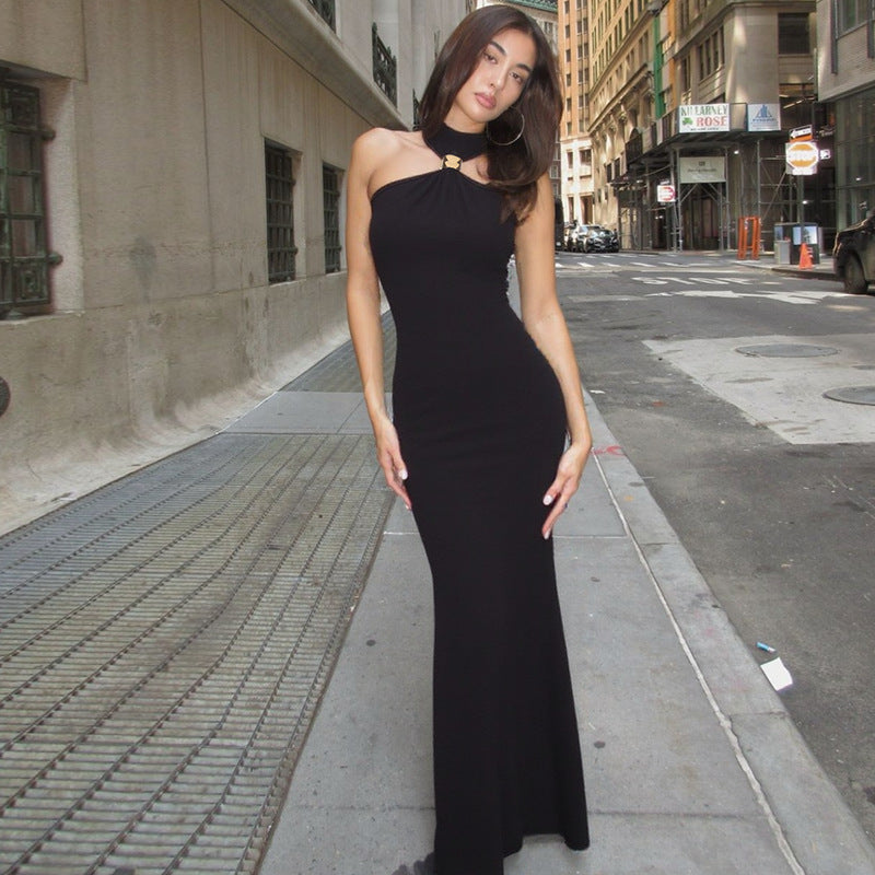 Damen Bodenlanges Abendkleid mit elegantem Halterneck EB