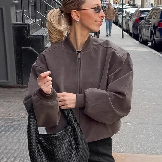 Damen Oversized Bomberjacke mit voluminösen Ärmeln und Stehkragen EB