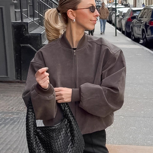 Damen Oversized Bomberjacke mit voluminösen Ärmeln und Stehkragen EB