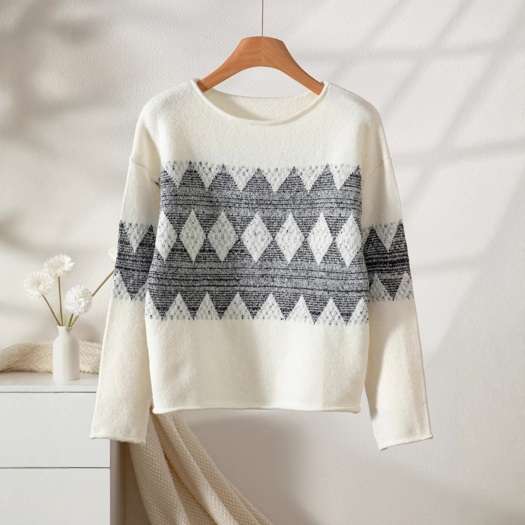 Damen Strickpullover mit modernem Wellenmuster und angenehmer Passform EB