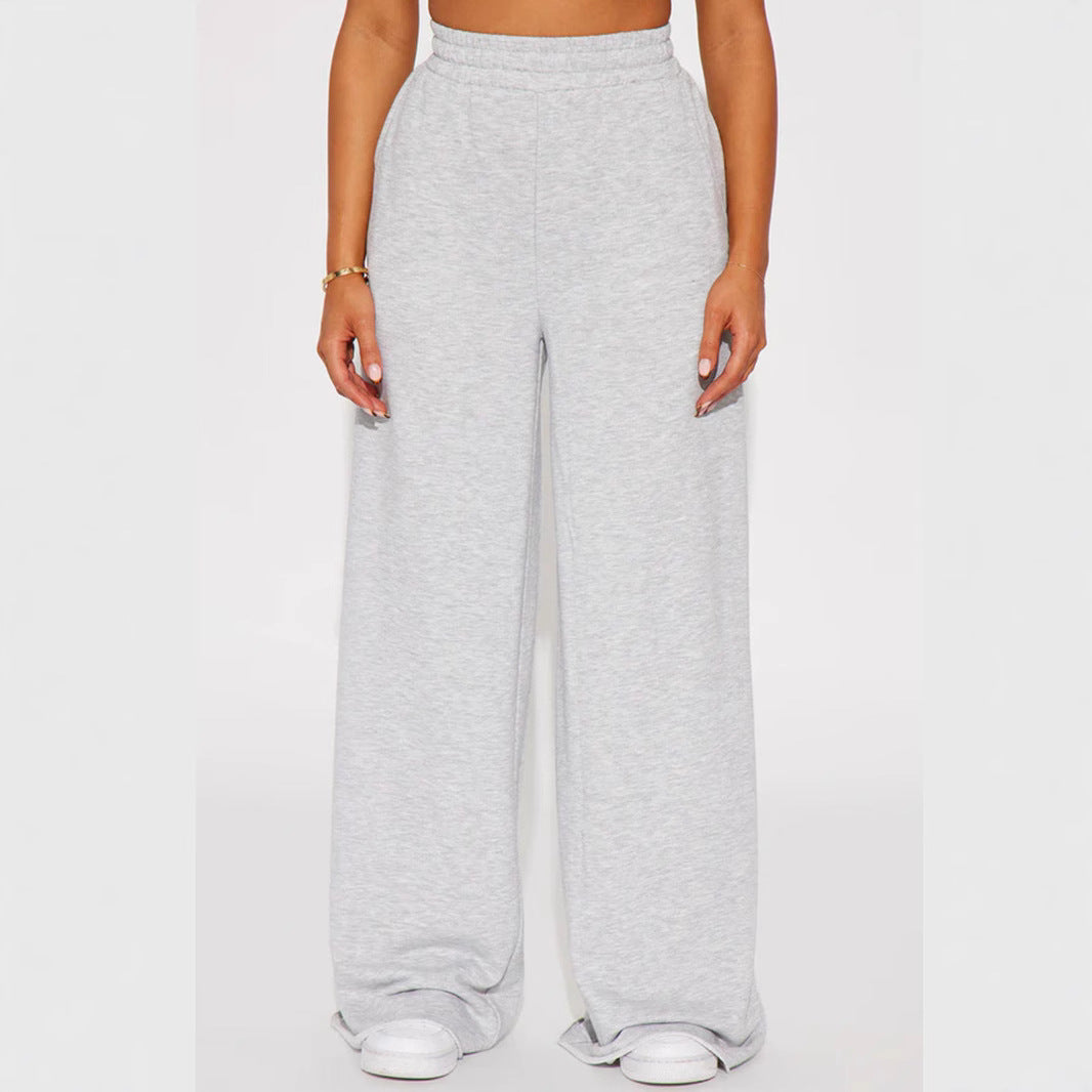 Damen nan High‑Waist Palazzohose aus French-Terry mit weitem Bein, elastischem Komfortbund und offenen Saumkanten EB