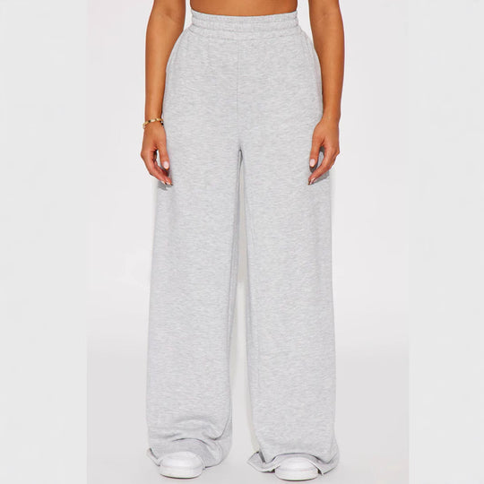 Damen nan High‑Waist Palazzohose aus French-Terry mit weitem Bein, elastischem Komfortbund und offenen Saumkanten EB