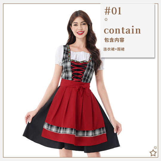Damen nan traditionelles Dirndlkleid mit Karo-Mieder und gesteppter Schürze EB