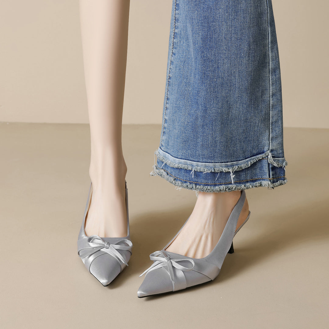 Damen Slingback-Pumps mit eleganter Schleife und modischem Spitzendesign EB