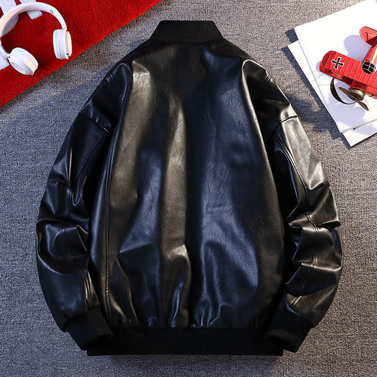 Herren Kunstleder Bomberjacke mit elastischen Rippbündchen und praktischen Taschen EB