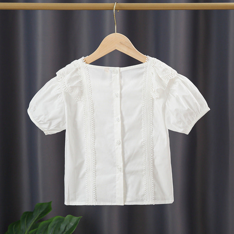 Mädchen Bluse mit verspieltem Rüschendesign und kunstvoller Häkelverzierung EB