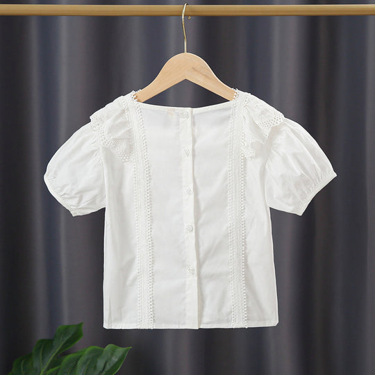 Mädchen Bluse mit verspieltem Rüschendesign und kunstvoller Häkelverzierung EB