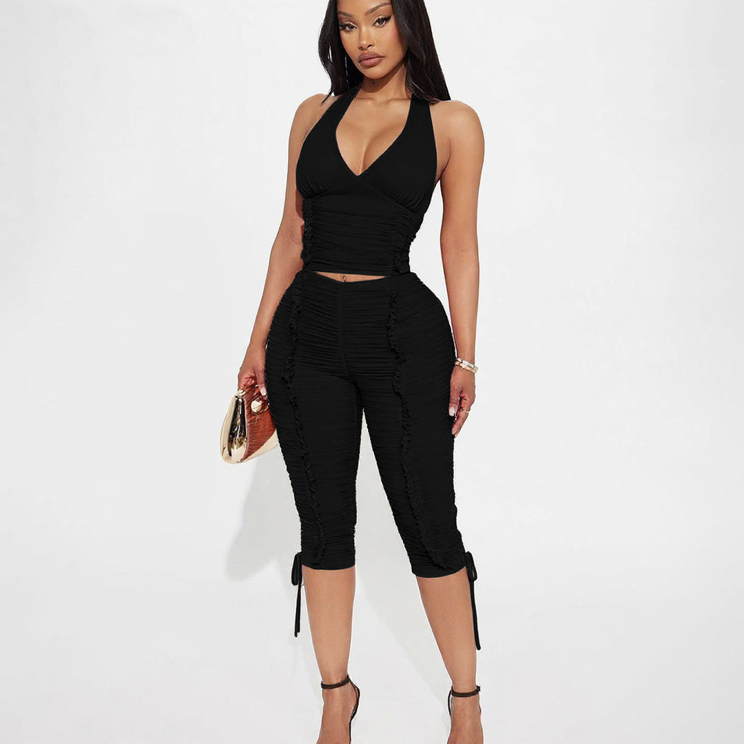 Damen Jumpsuit mit raffinierten Raffungselementen und stilvollen Bindebändern EB