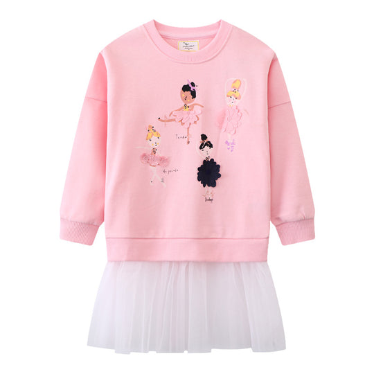 Mädchen Sweatshirt mit Tüllrock und bunten Ballerina-Applikationen EB