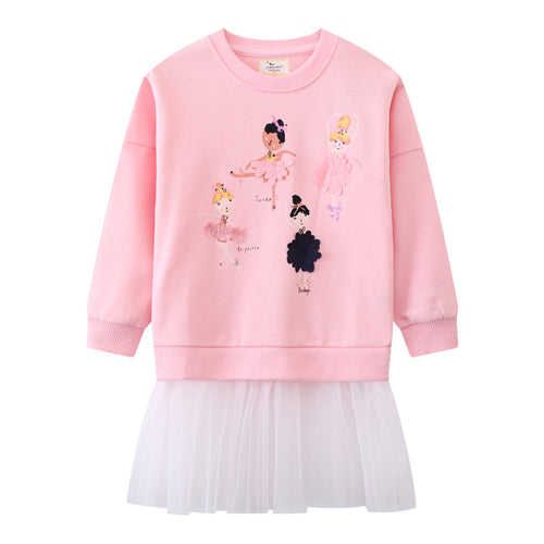 Mädchen Sweatshirt mit Tüllrock und bunten Ballerina-Applikationen EB