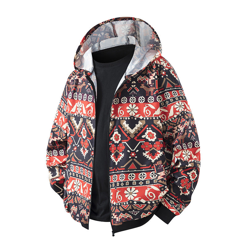 Damen leichte Windbreaker-Jacke mit farbenfrohem Muster und atmungsaktiven Eigenschaften EB