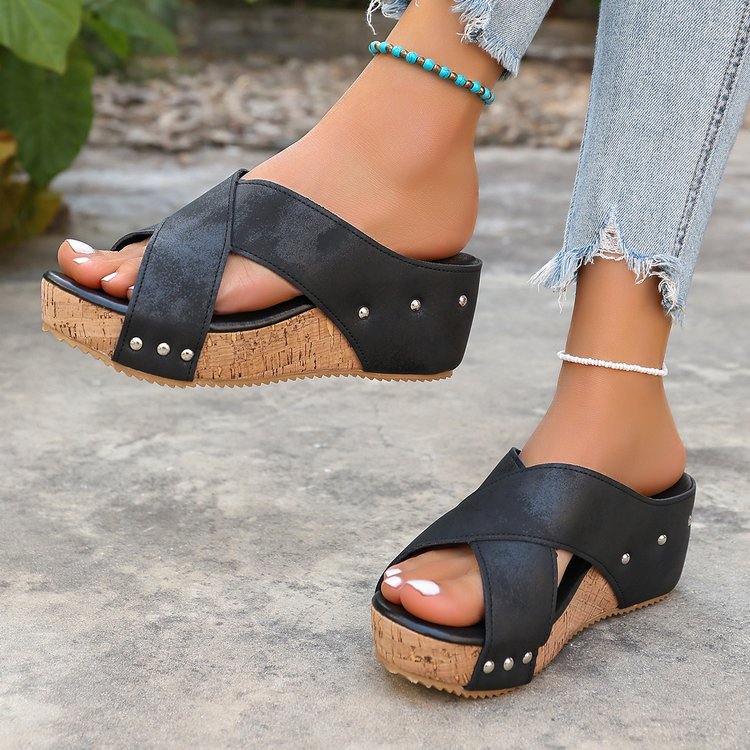 Damen Wedge-Pantoletten mit geflochtenem Riemendesign und komfortablem Fußbett EB