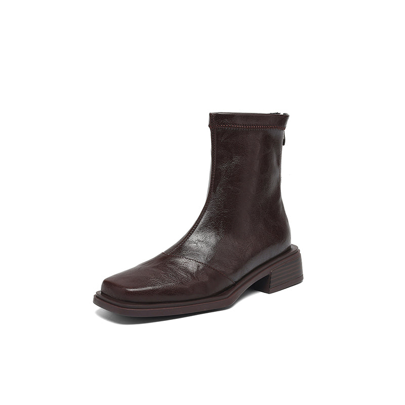 Damen Stiefeletten mit modischem Blockabsatz und hochwertiger Lederoberfläche EB