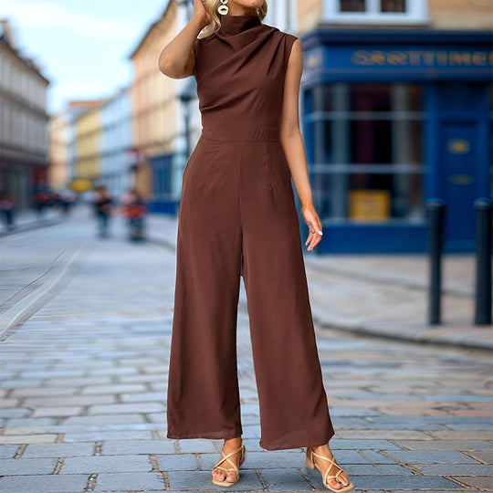 Damen Eleganter Jumpsuit mit geschmackvollem Wasserfall-Ausschnitt und weitem Bein EB