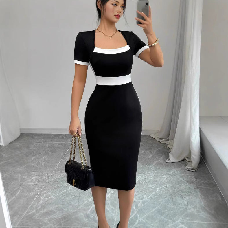 Damen Midi-Kleid mit kontrastierenden Einsätzen EB