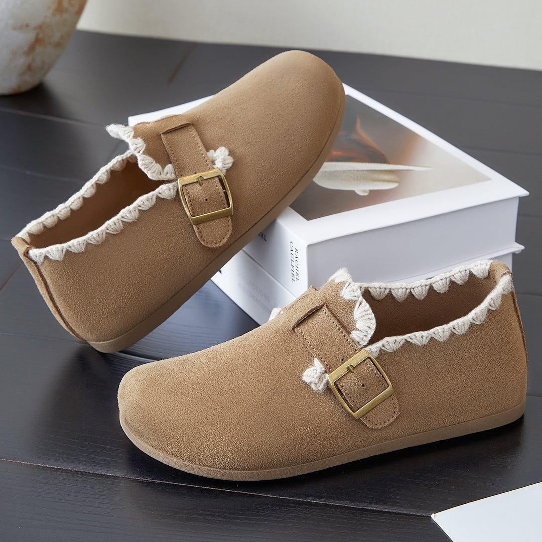 Damen Bequeme Hausschuhe mit dekorativem Riemen und weichem Innenfutter EB