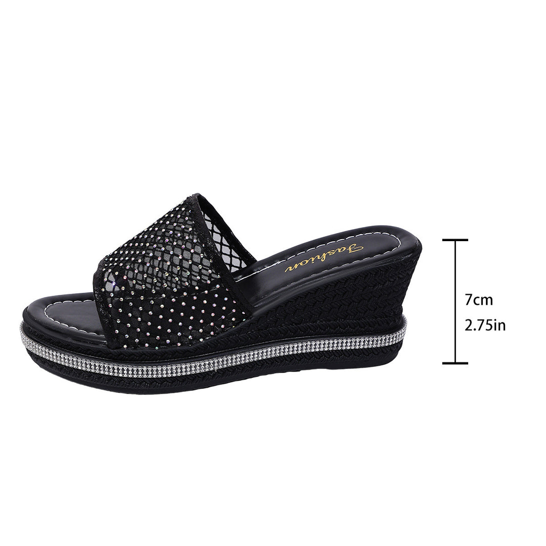Damen modische Plateau Sandalen mit Netzdesign und Glitzerakzenten EB
