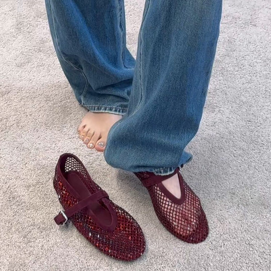 Damen elegante Riemchen-Ballerinas mit modischem Glitzereffekt EB