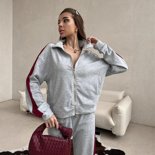 Damen weites Zip-Sweatset mit Kapuze, hohen Bund und seitlichem Kontraststreifen Eichborn Berlin