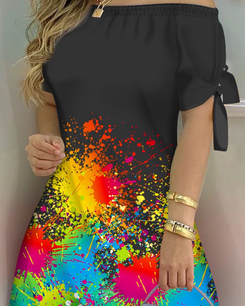 Damen Kunstvoller Schwarz-Aquarellkleid EB