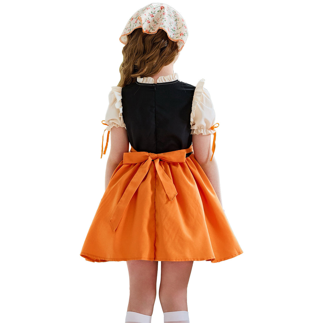 Damen nan traditionelles Kinderdirndl mit Schnürung, Rüschenschürze und Kopftuch EB