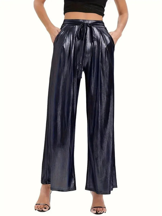 Damen elegante Plisseehose mit hochglänzendem Finish EB