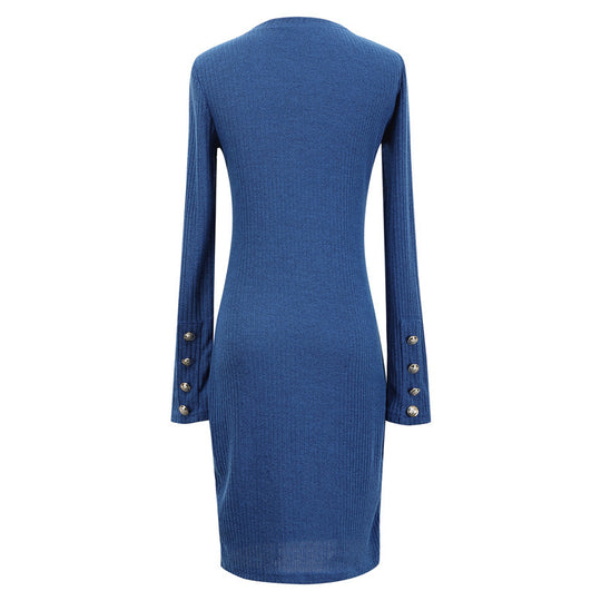 Damen Schickes Wickelkleid mit Knopfdetail und Taillenschnitt EB
