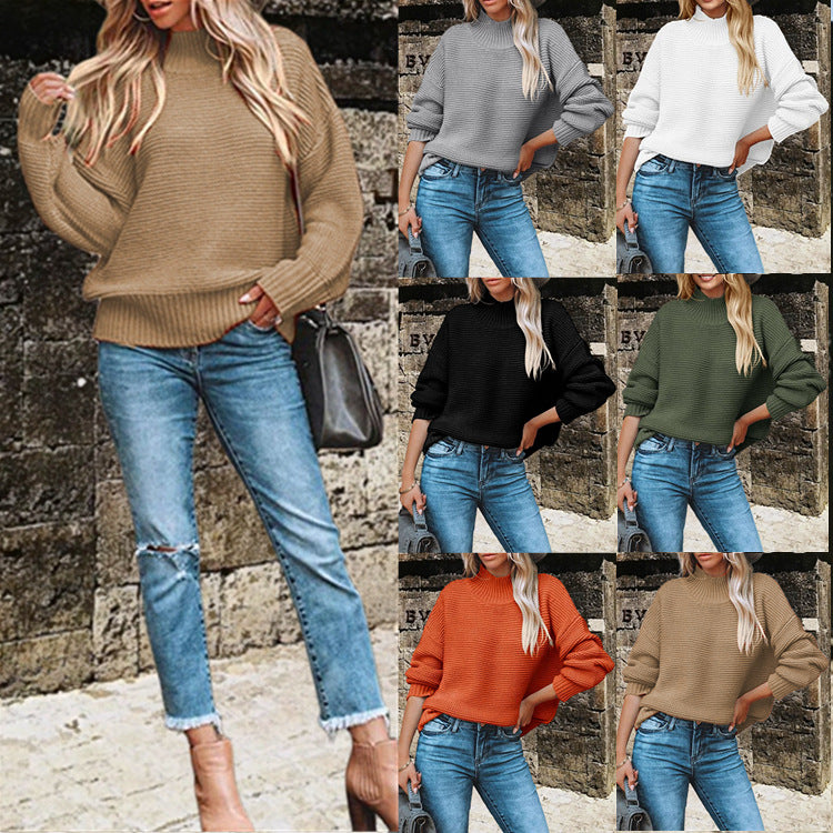 Damen Strickpullover mit hohem Kragen und raffiniertem Lochdesign EB