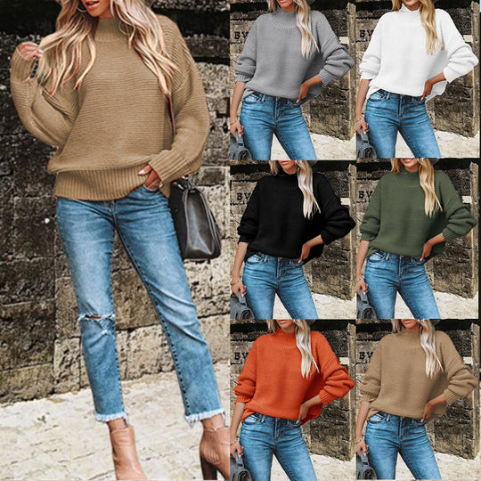 Damen Strickpullover mit hohem Kragen und raffiniertem Lochdesign EB