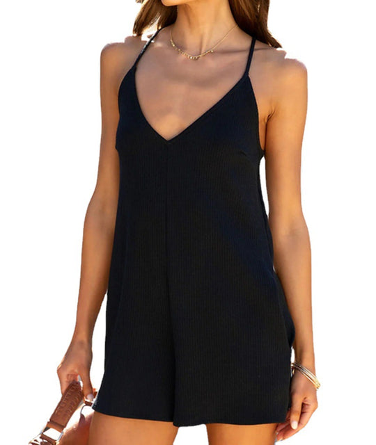 Damen praktischer Kurzoverall mit V-Ausschnitt und seitlichen Taschen EB