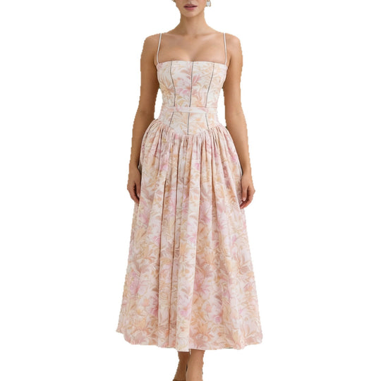 Damen Elegantes Maxikleid mit floralem Muster und schulterfreiem Design EB