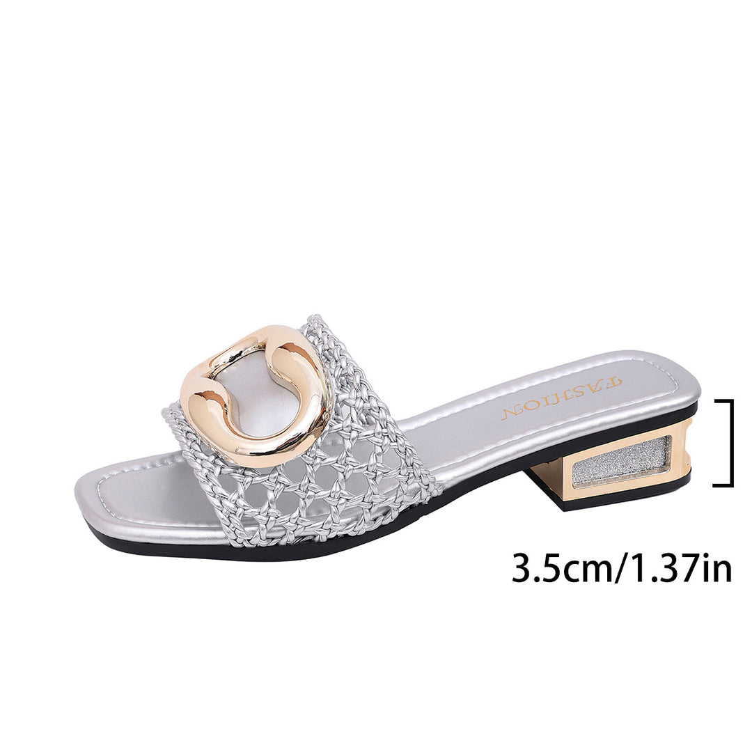 Damen Offene Mules mit geflochtenem Riemendesign EB