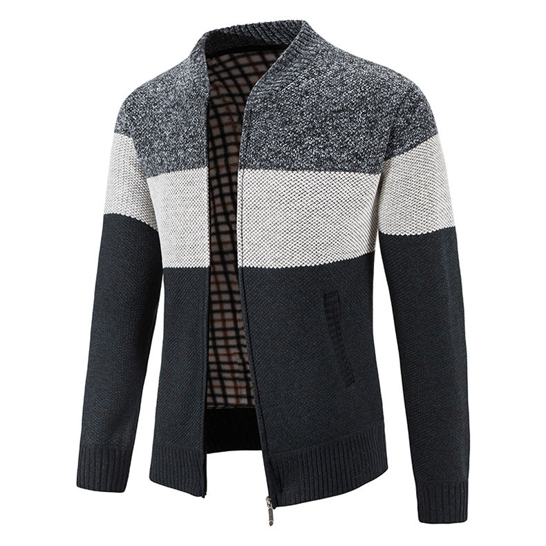 Herren Strickjacke mit modernem Zipper und karierter Innenausstattung EB