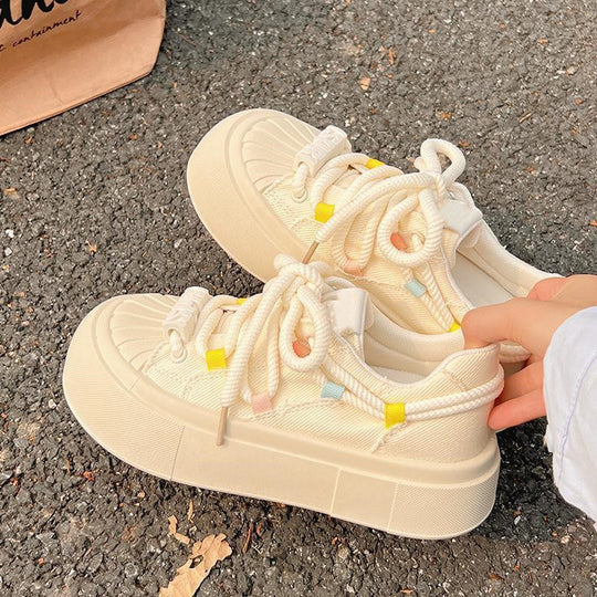 Damen Bequeme Sneakers mit elastischen Schnürsenkeln und atmungsaktiver Sohle EB