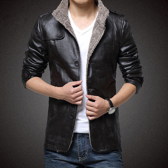 Herren Kunstlederjacke mit warmem Innenfutter EB
