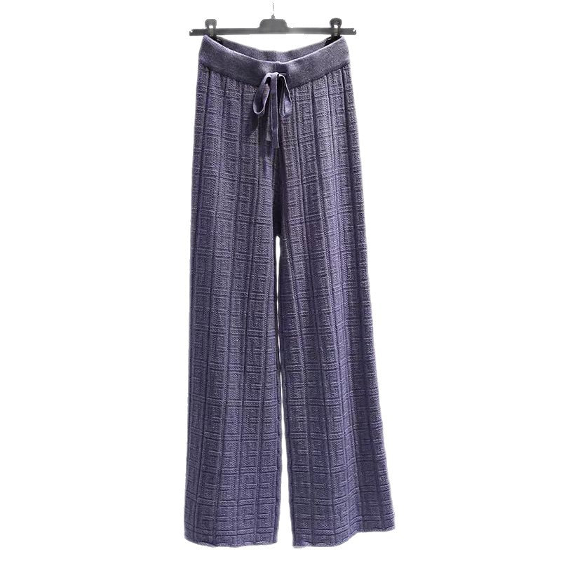 Damen Weit geschnittene Leinenhose mit elastischem Bund und gestreiftem Design EB