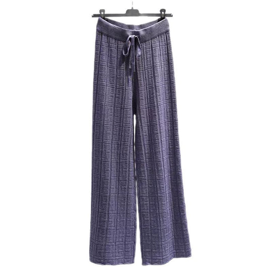 Damen Weit geschnittene Leinenhose mit elastischem Bund und gestreiftem Design EB