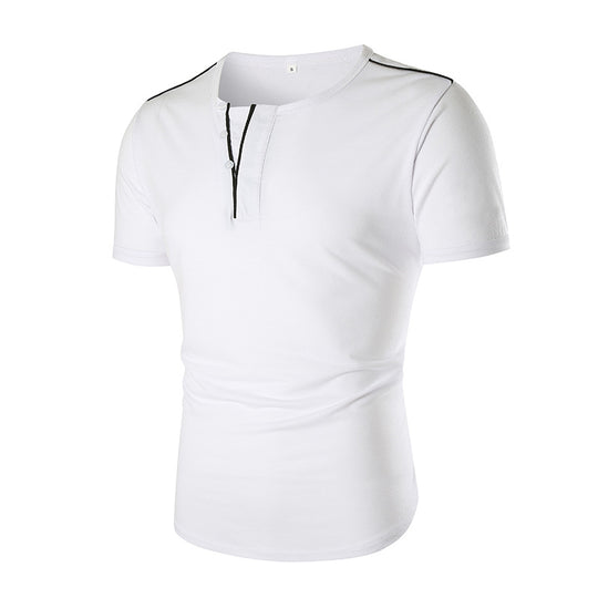 Herren Kurzarm T-Shirt mit halber Knopfleiste und kontrastierenden Nähten EB