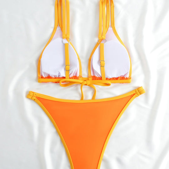 Damen modischer Bikini mit feinen Trägern und raffiniertem Schnitt EB