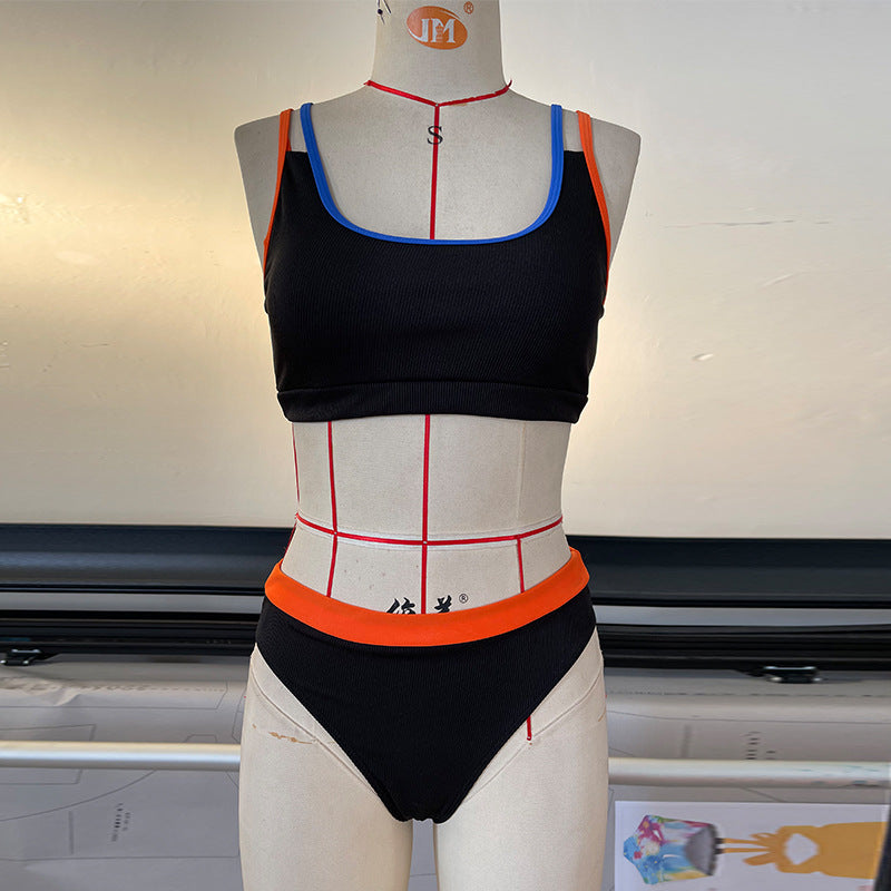 Damen Sportlicher Bikini-Look mit farbigen Akzent-Trägern EB