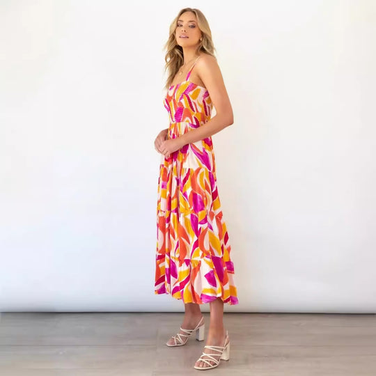 Damen Maxikleid mit voluminösem Rock und schulterfreien Trägern EB