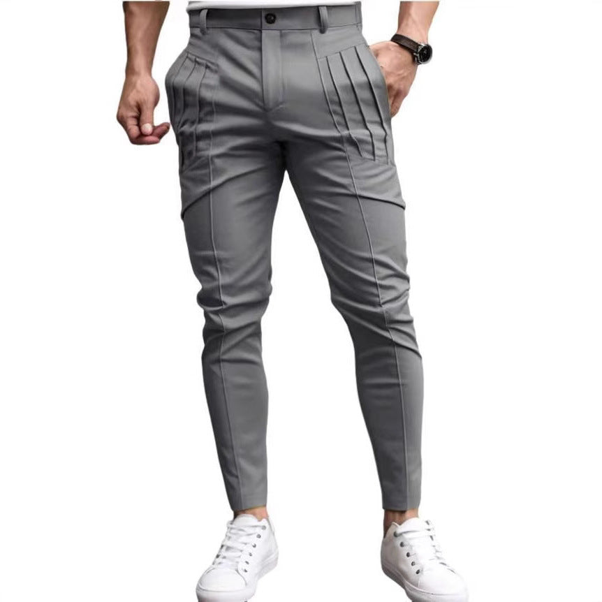 Herren nan schmale Bundfalten-Chino mit dekorativen Längsfalten und tapered Bein EB