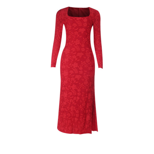 Damen elegantes Maxikleid mit modischem Blumenmuster und raffinierten Langarmdetails EB