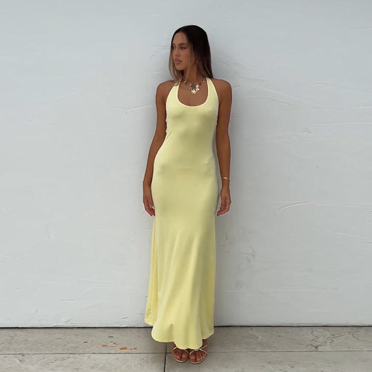 Damen elegantes Maxikleid mit tiefem V-Ausschnitt und figurbetonter Silhouette EB