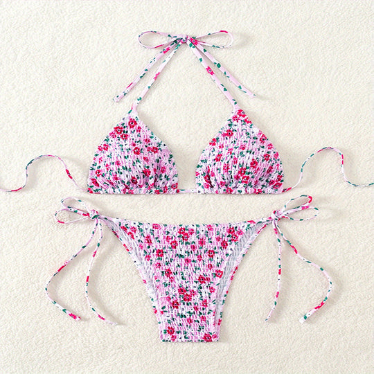 Damen Floral Push-Up-Bikini-Set mit verspielten Bindebändern EB